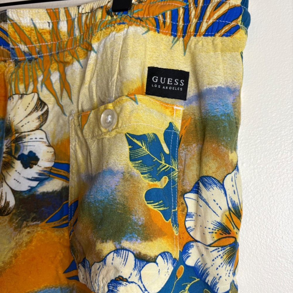 Guess Men Tropical Floral Shorts Blue Orange White Size L - Picture 4 of 6